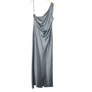 BHLDN Dress Dylan Sz 10 Blue One Shoulder Satin Maxi Formal Evening Wedding Gown